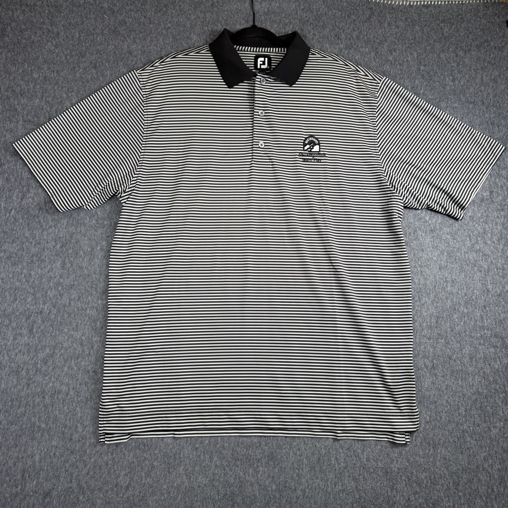 FootJoy Golf Polo Men's XL Black White Striped Performance Stretch Embroidered